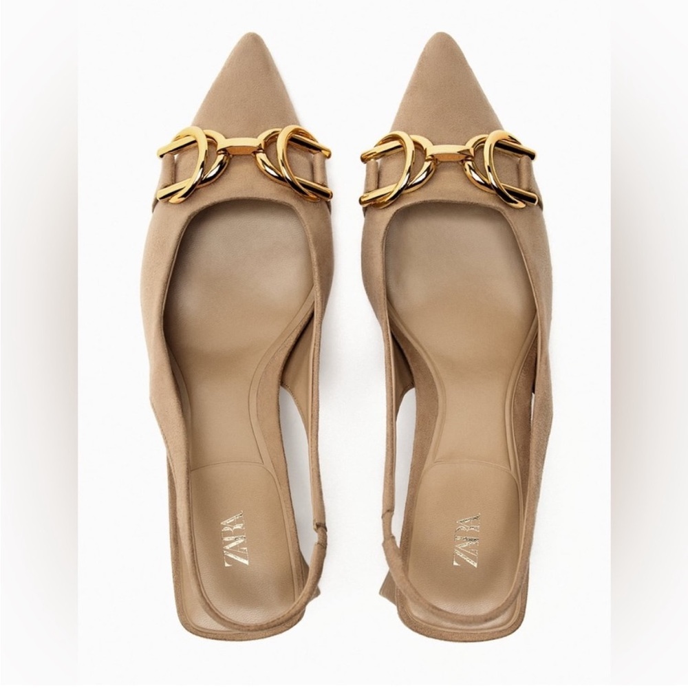 ZARA GOLD CHAIN BLOCK HEELS BRAND NEW WITH TAGS US 8 EUR 39 - Picture 3 of 6